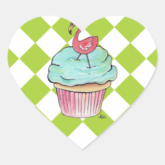 Pegatina En Forma De Corazón Flamingo Cupcake