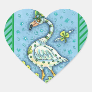PEGATINA EN FORMA DE CORAZÓN FLAMINGO DE PUNTO DE POLKA VERDE, FUNNY ST. EL DÍA