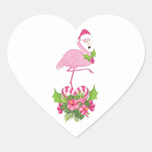 Pegatina En Forma De Corazón Flamingo rosa en Santa Hat Navidades caprichosos