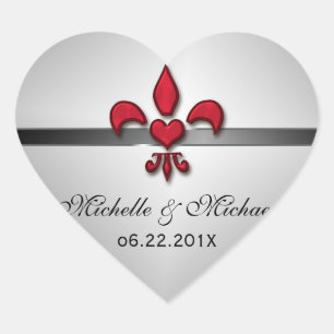 Pegatina En Forma De Corazón Fleur de Lis Heart Boda