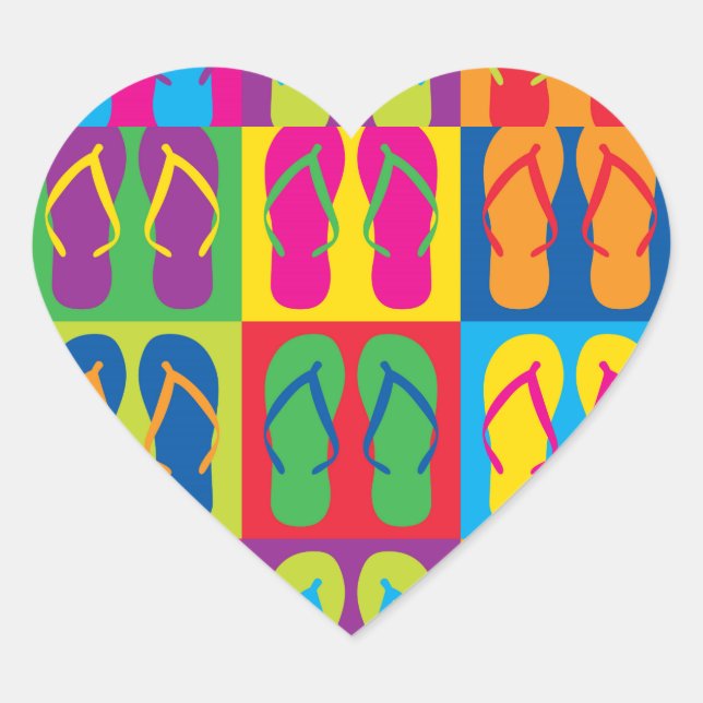 Pegatina En Forma De Corazón Flip Flops de arte pop (Anverso)