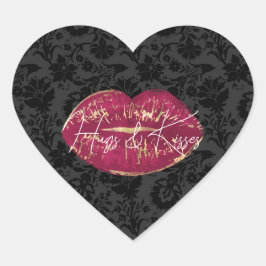 Pegatina En Forma De Corazón Flirty Red Lips Kiss Black Floral