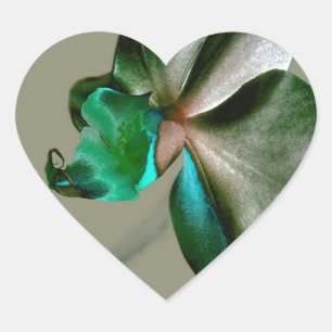 Pegatina En Forma De Corazón Flor artística en tonos azules, verdes y grises