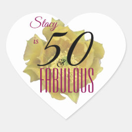 Pegatina En Forma De Corazón Flor de cactus amarilla 50 y fabuloso cumpleaños