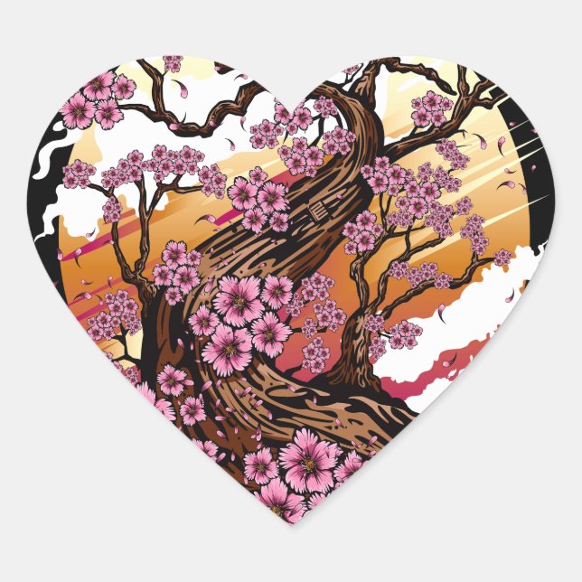 Pegatina En Forma De Corazón Flor de cerezo salvaje (Anverso)