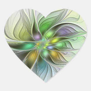 Pegatina En Forma De Corazón Flor de Fantasía Colorida Moderna Fractal Abstract