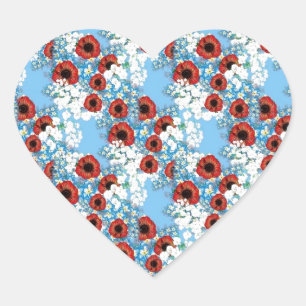 Pegatina En Forma De Corazón Flor floral de color rojo y chic de Shabby, imprim