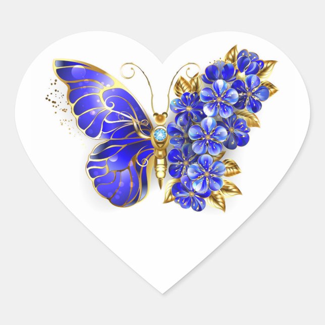 Pegatina En Forma De Corazón Flor Sapphire Mariposa (Anverso)
