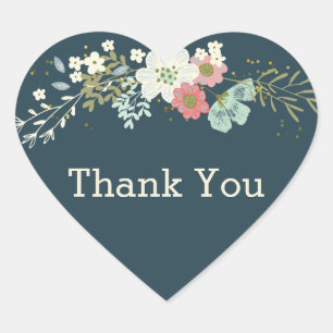 Pegatina En Forma De Corazón Floraciones verde azuladas