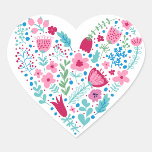 Pegatina En Forma De Corazón Floral