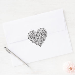 Pegatina En Forma De Corazón Floral Blanco Negro