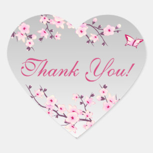 Pegatina En Forma De Corazón Floral Cerezos en flor color rosa Baby Shower Cora