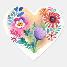 Pegatina En Forma De Corazón Floral Corazón Wreath Pastel Watercolor Púrpura Ro