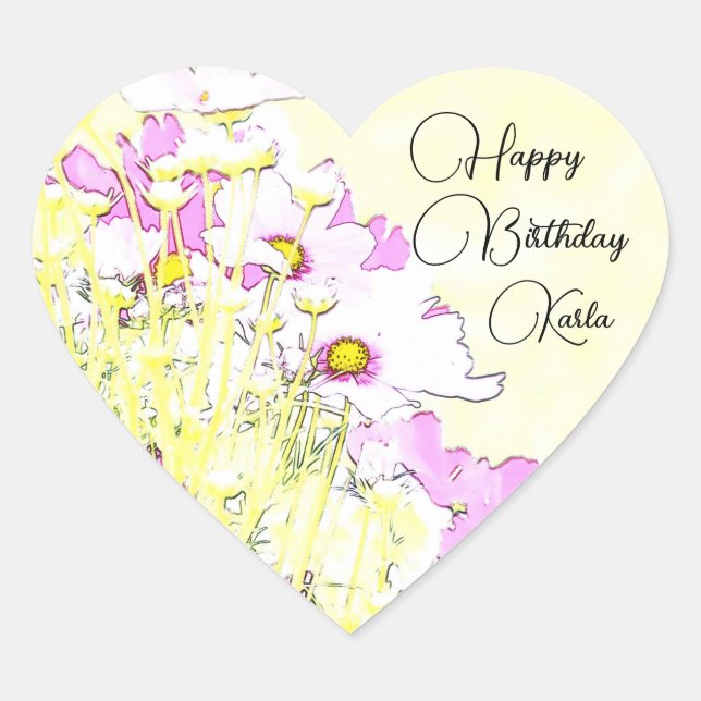 Pegatina En Forma De Corazón Floral Monogram Sticker (Anverso)