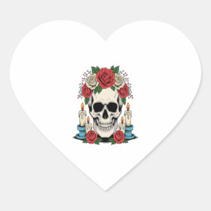 Pegatina En Forma De Corazón Floral Skull con Velas Halloween
