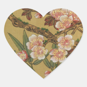 Pegatina En Forma De Corazón Flores asiáticas japonesas de cerezo vintage
