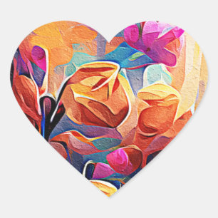 Pegatina En Forma De Corazón Flores azules rojas Naranja de arte Abstracto flor