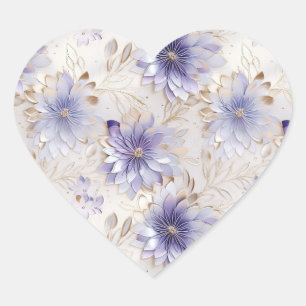 Pegatina En Forma De Corazón Flores blancas moradas de bonito