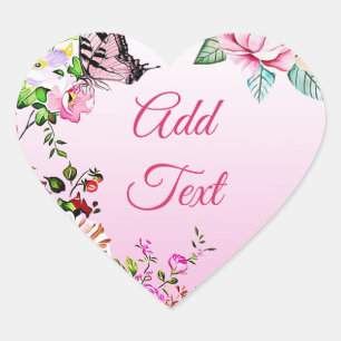 Pegatina En Forma De Corazón Flores de bonito y corazón de mariposa