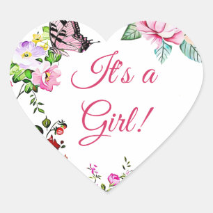 Pegatina En Forma De Corazón Flores de bonito y mariposa es un Chica