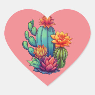 Pegatina En Forma De Corazón Flores de cactus en bonito