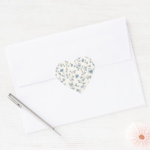Pegatina En Forma De Corazón Flores de Crema Azul Bonitas