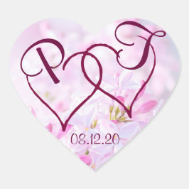 Pegatina En Forma De Corazón Flores de lila rosada y personalizable de dos cora
