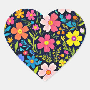 Pegatina En Forma De Corazón Flores de pintura digital floral Patrón-38875