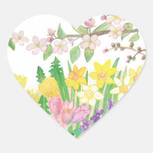 Pegatina En Forma De Corazón Flores de primavera