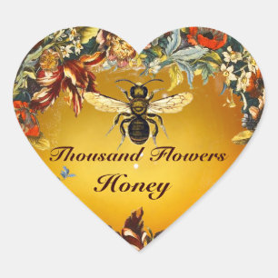 PEGATINA EN FORMA DE CORAZÓN FLORES DE PRIMAVERA HONEY BEE / CORAZÓN DE BEEKEEP