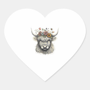 Pegatina En Forma De Corazón Flores de ternera de vaca cortada Ilustracion mano
