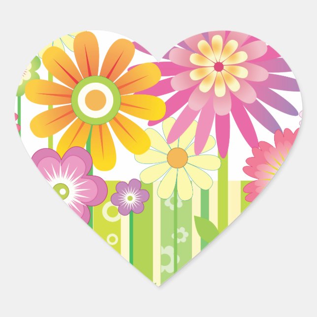 Pegatina En Forma De Corazón Flores felices (Anverso)