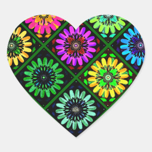 Pegatina En Forma De Corazón Flores radiantes abstractas con floraciones surrea