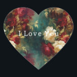 Pegatina En Forma De Corazón Flores Rojo Blanco Verde<br><div class="desc">Flores Rojo Blanco Verde</div>