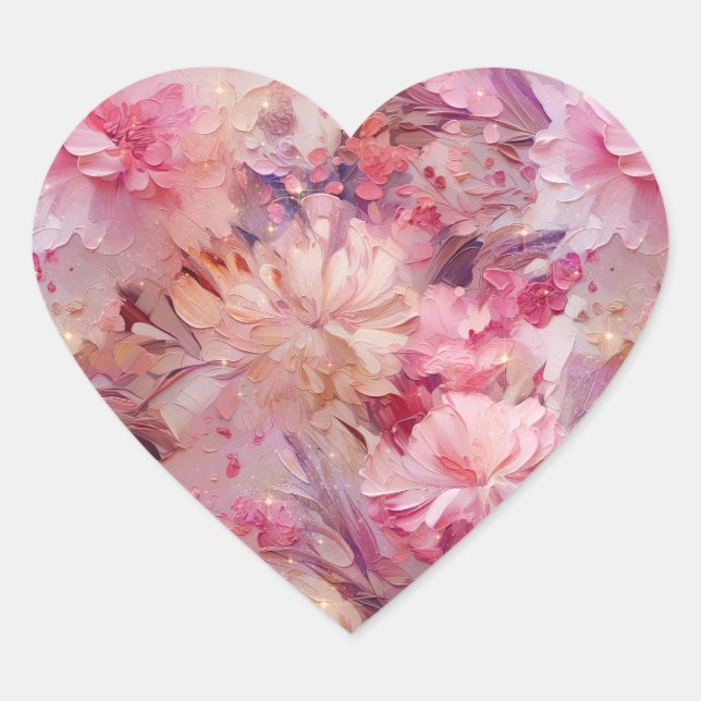 Pegatina En Forma De Corazón Flores rosadas giratorias (Anverso)