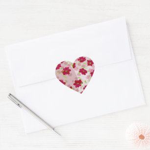 Pegatina En Forma De Corazón Flores rosadas y rojas - Floral