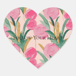 Pegatina En Forma De Corazón Flores rosas
