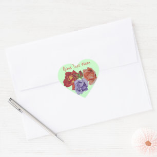 Pegatina En Forma De Corazón flores rosas rojas y rosas florales