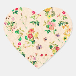 Pegatina En Forma De Corazón Flores silvestres rosadas florales País vintage