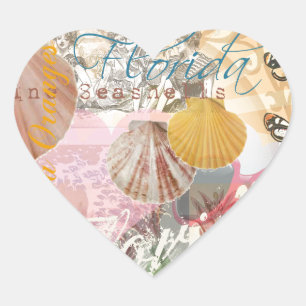 Pegatina En Forma De Corazón Florida Vintage Travel Beach Seashell Shell Art