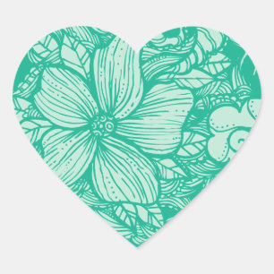 Pegatina En Forma De Corazón Flujo floral- Verde azulado-