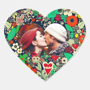 Pegatina En Forma De Corazón Foco floral personalizado de marco cardíaco románt