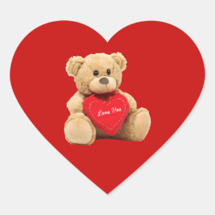 Pegatina En Forma De Corazón Fondo del rojo del corazón del amor del oso de