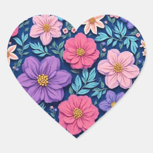 Pegatina En Forma De Corazón Fondo floral, rosa y púrpura,