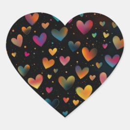 Pegatina En Forma De Corazón Fondo negro de galaxia de los corazones de color a