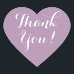 Pegatina En Forma De Corazón Forma de corazón púrpura favor de boda gracias peg<br><div class="desc">Pegatinas gracias a la boda en forma de corazón morado. Color de fondo morado y blanco o personalizado de Lilac / Lavender. Tipografía de escritura elegante. Usar como sellos para sobres románticos/selladores o como etiqueta de favores matrimoniales para agradecer a los invitados. Forma de símbolo de amor con texto elegante....</div>