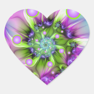 Pegatina En Forma De Corazón Formas redondas en espiral colorida arte fractal a