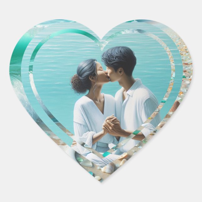 Pegatina En Forma De Corazón Foto personalizada corazón playa  (Anverso)