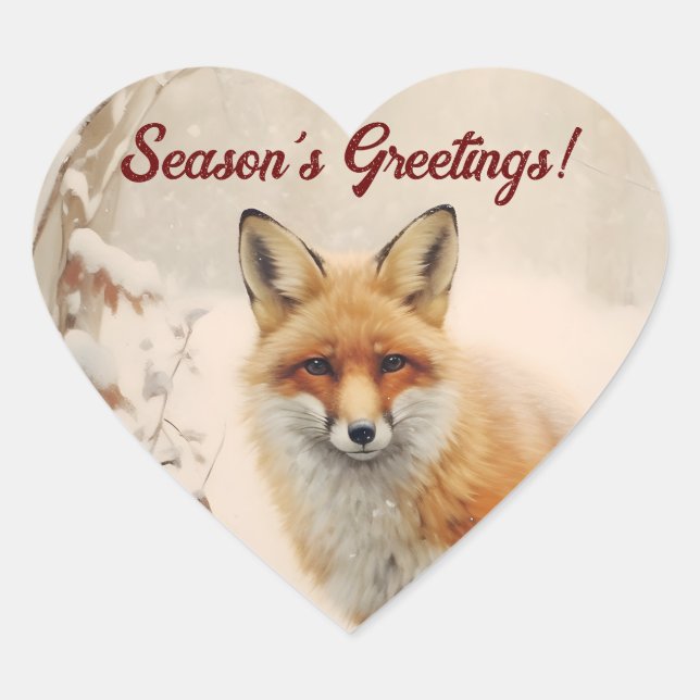 Pegatina En Forma De Corazón Fox en la Nieve (Anverso)