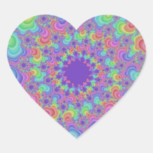 Pegatina En Forma De Corazón Fractal arcoiris Pastel